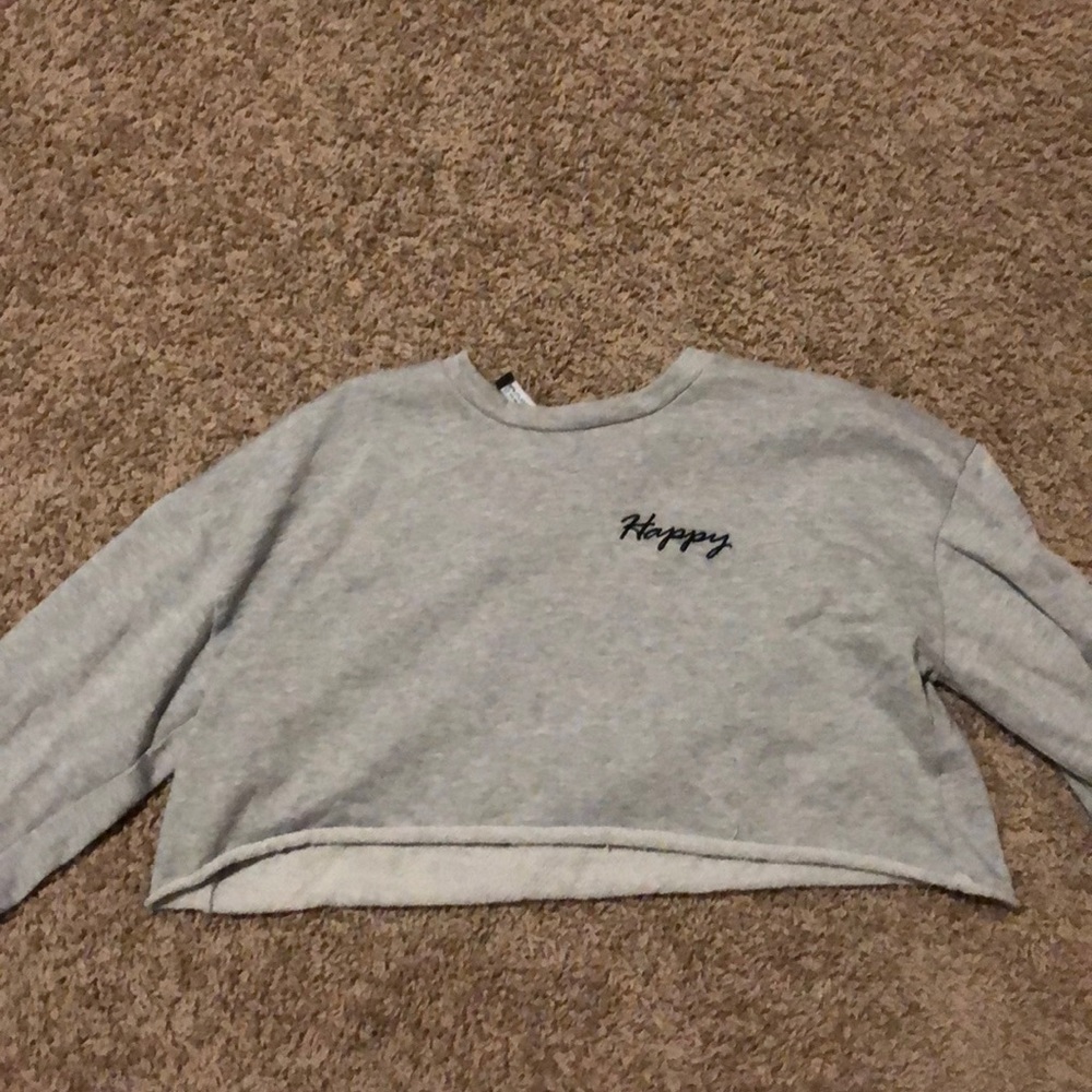 Gray “happy” crop shirt